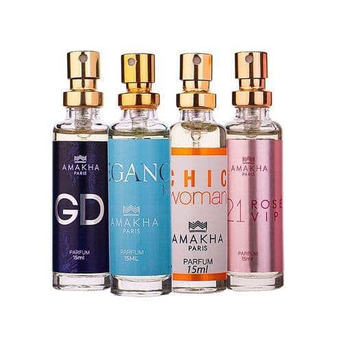 Kit Best Sellers Feminino 15ml: GD + Elegance Blue + Chic Woman + 521 Vip Rosé - Amakha Paris