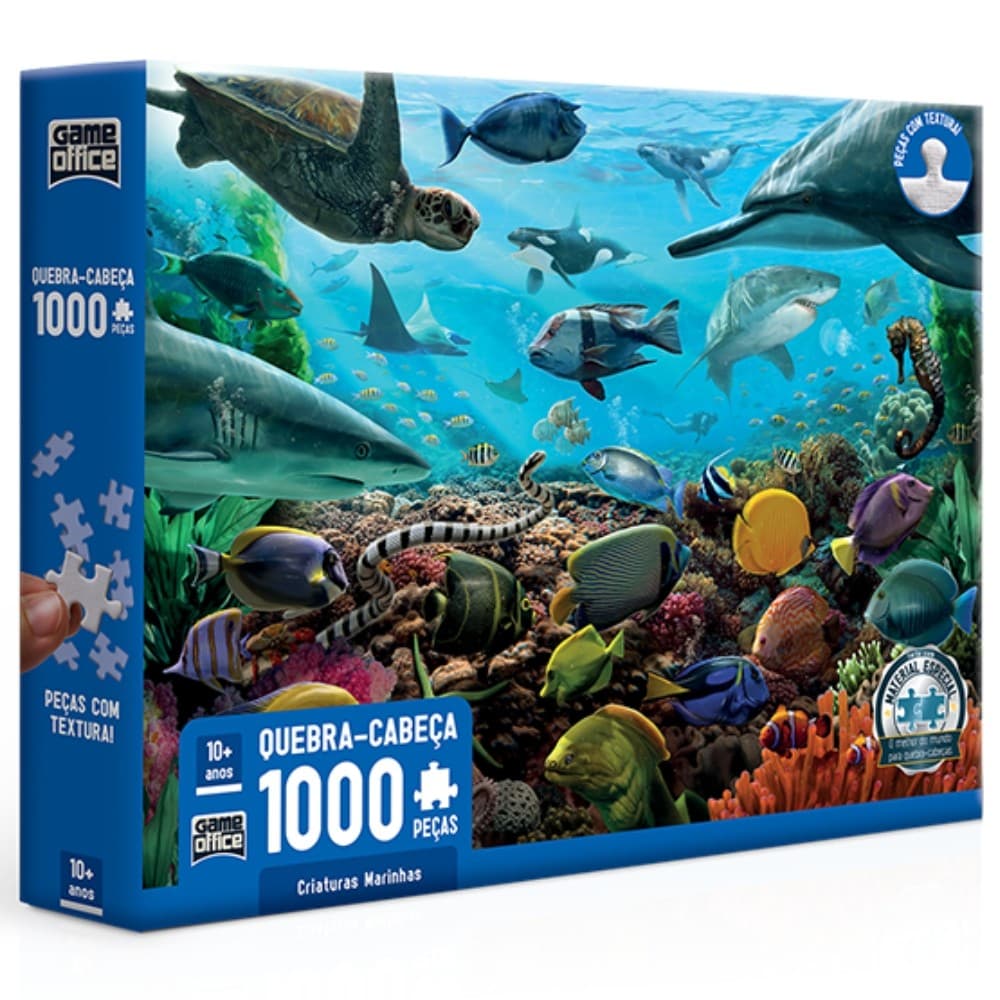 QUEBRA CABEÇA CRIATURAS MARINHAS 1000 PEÇAS TOYSTER PUZZLE MAR COLORIDO PEIXES ANIMAL OCEANO TUBARÃO