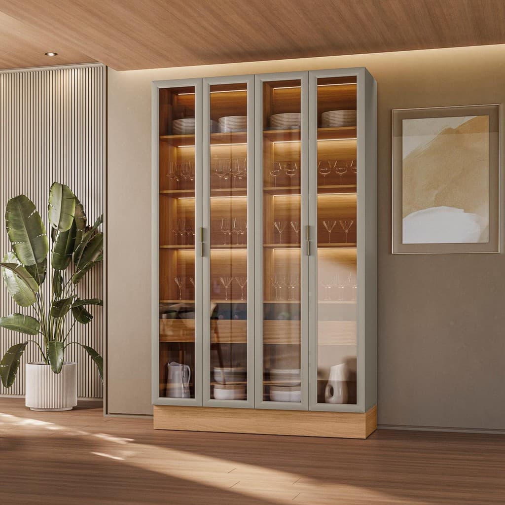 Cristaleira 4 Portas 2 Gavetas com Led Allure Linea Brasil