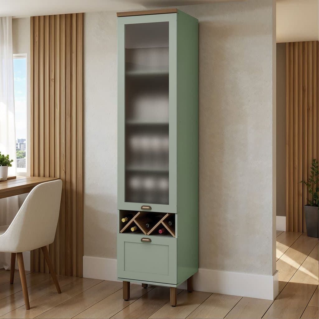 Balcão Cristaleira para Cozinha com Porta de Vidro Provençal Iluminata Verde/Mint Verde Mint