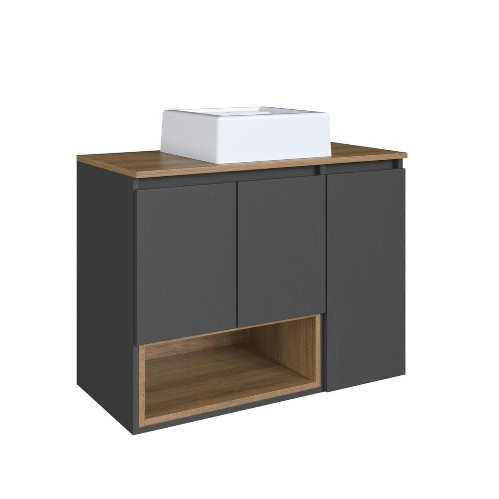 Gabinete de Banheiro Suspenso 80cm com Cuba 3 Portas Mel/Grafite Cecília BL9220 - Faema Móveis