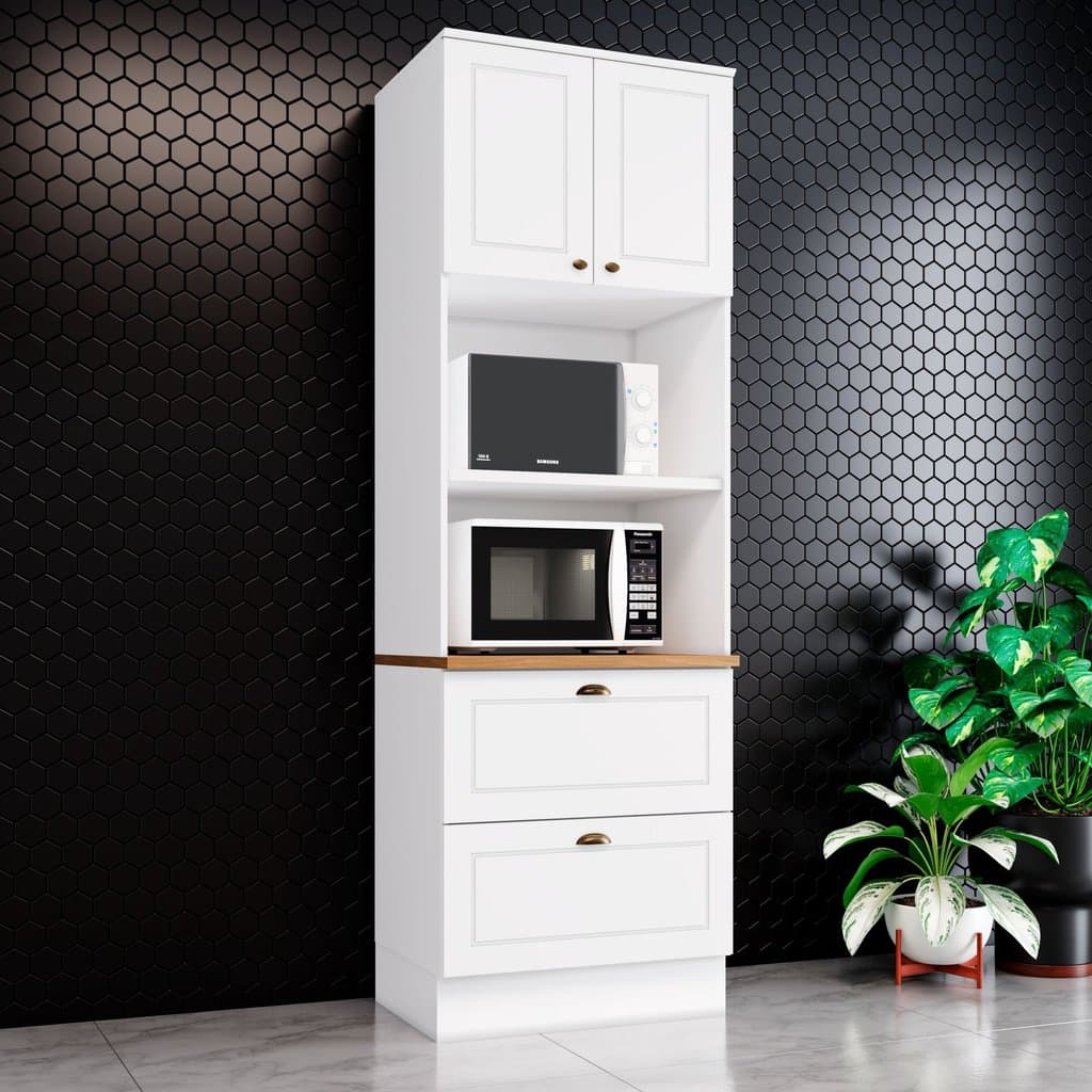 Torre Quente para Forno 2 Gavetas 2 Portas com Tampo Americana Branco/Nature Branco/Nature