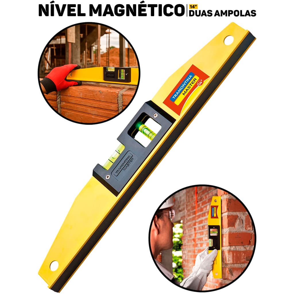 Nível Magnético Tramontina 14" Profissional Em Alumínio 2 Ampola Ferramenta De Precisão Profissional