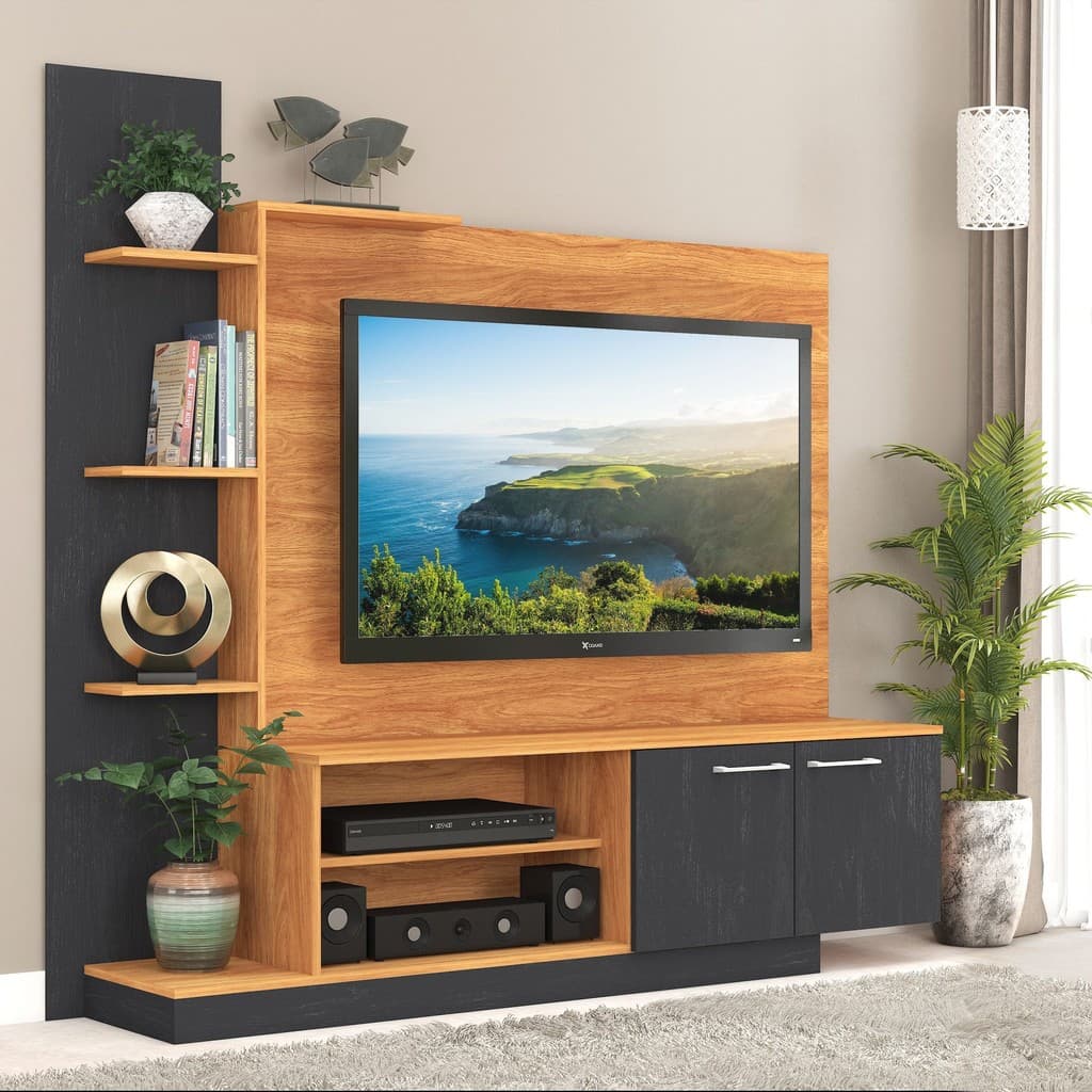 Estante para TV e Home Theater até 55 Polegadas 166CMX155CM Nichos 2 Portas Havana Cinamomo/Grafite