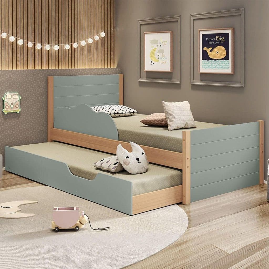 Bicama com Cama Auxiliar Infantil Woody Casatema MadeiraOriginals Verde/Menta/Nature