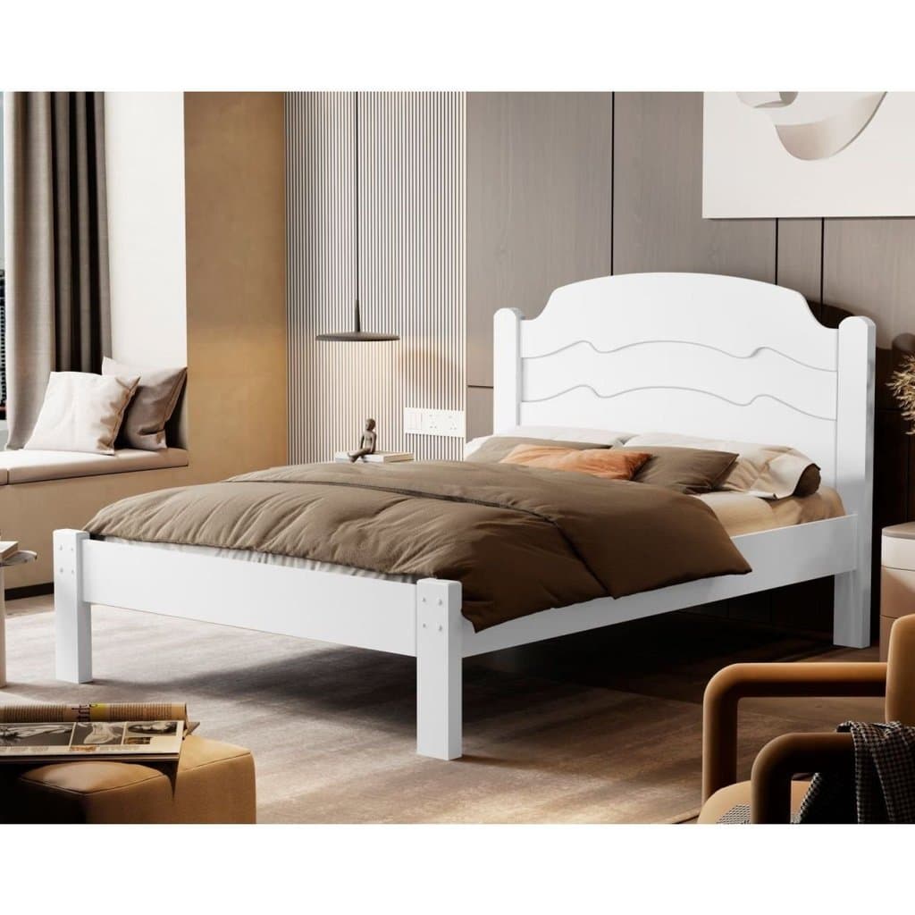 Cama Casal 100% MDF 107x144x195cm Iris Branco Branco