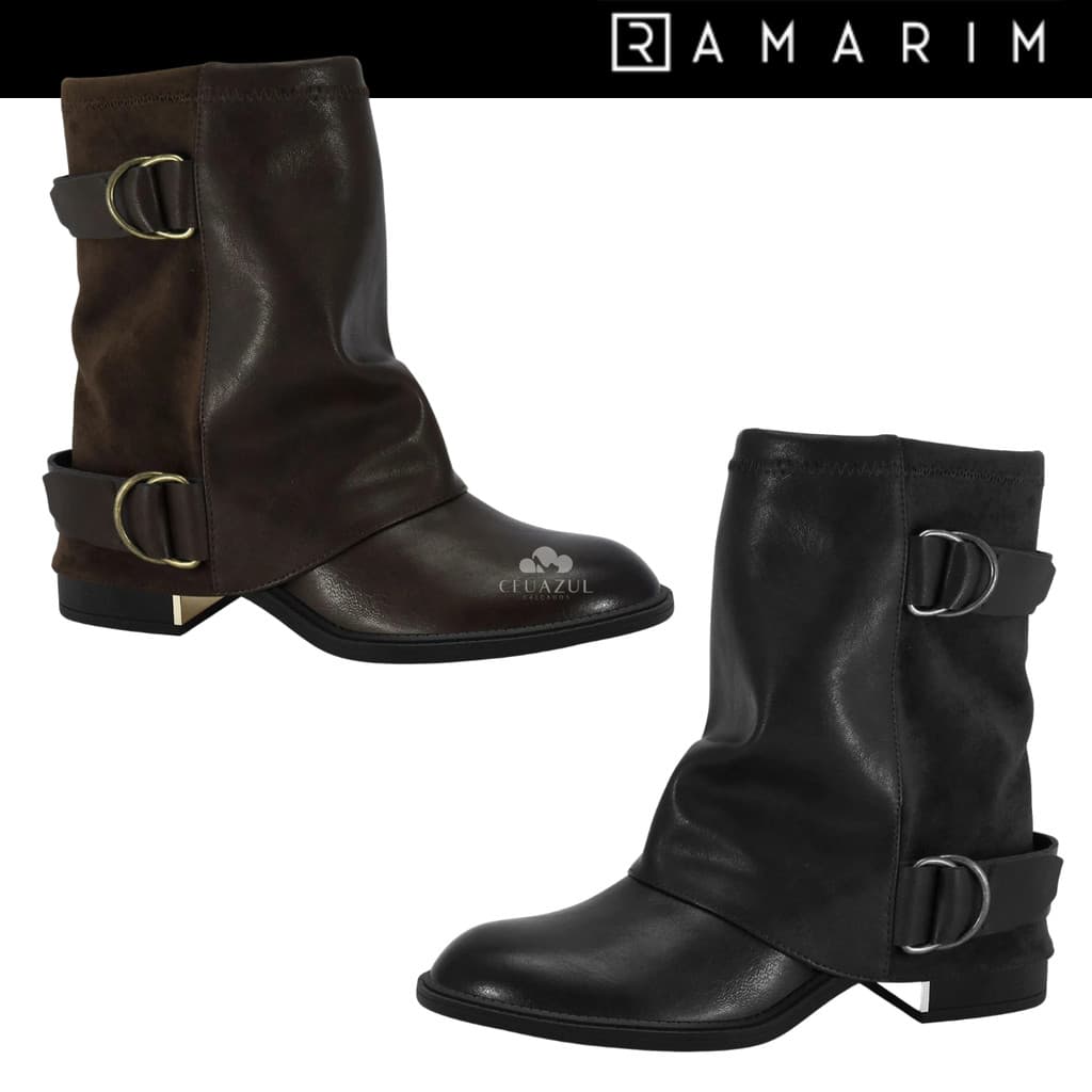 Bota Feminina Ramarim Cano Médio Capa Sobreposta Fivelas Original