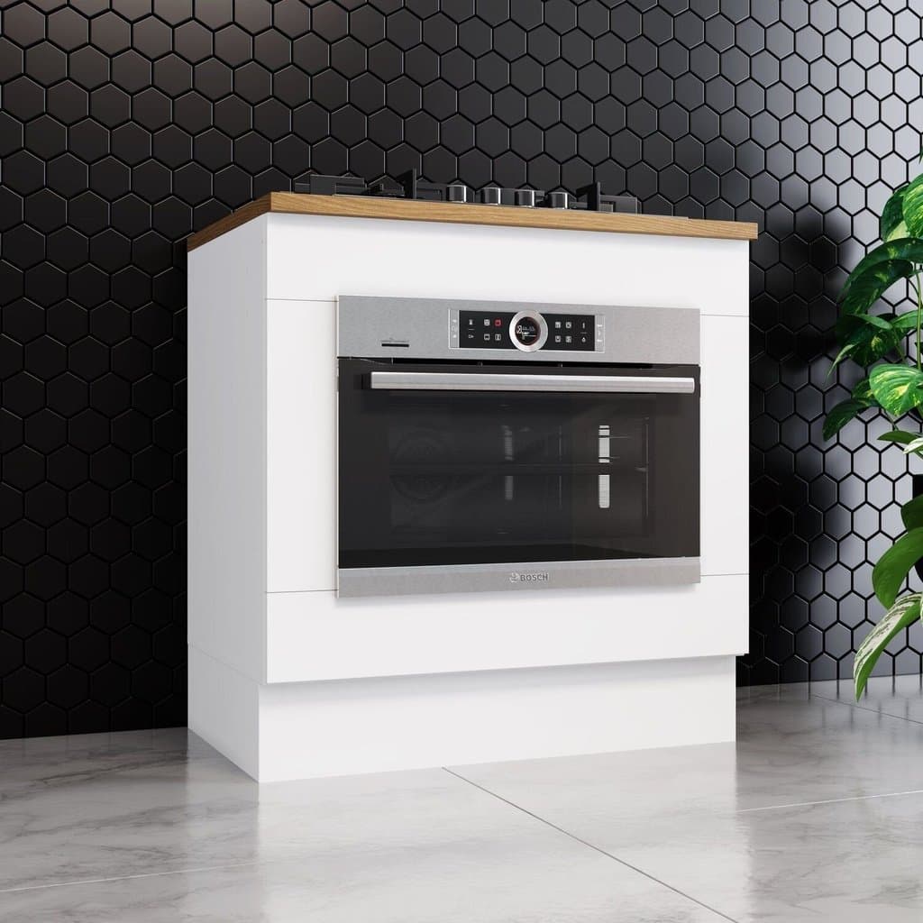 Balcão de Cozinha para Forno de Embutir com Tampo Emily Espresso Móveis Branco/Nature Branco/Nature