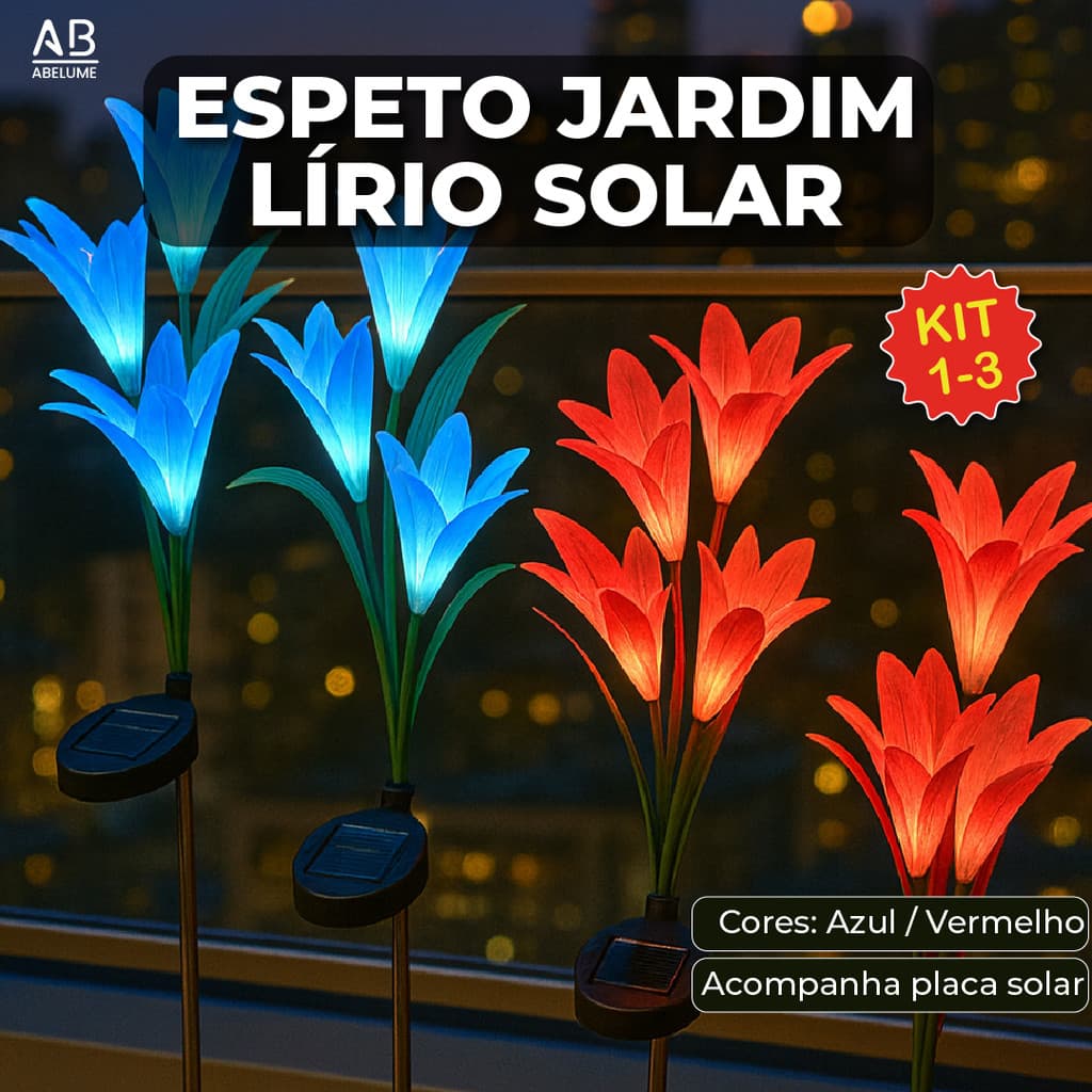 Espeto Jardim Lírio Solar Led com Placa Solar para ambientes externos Jardim Decorativo