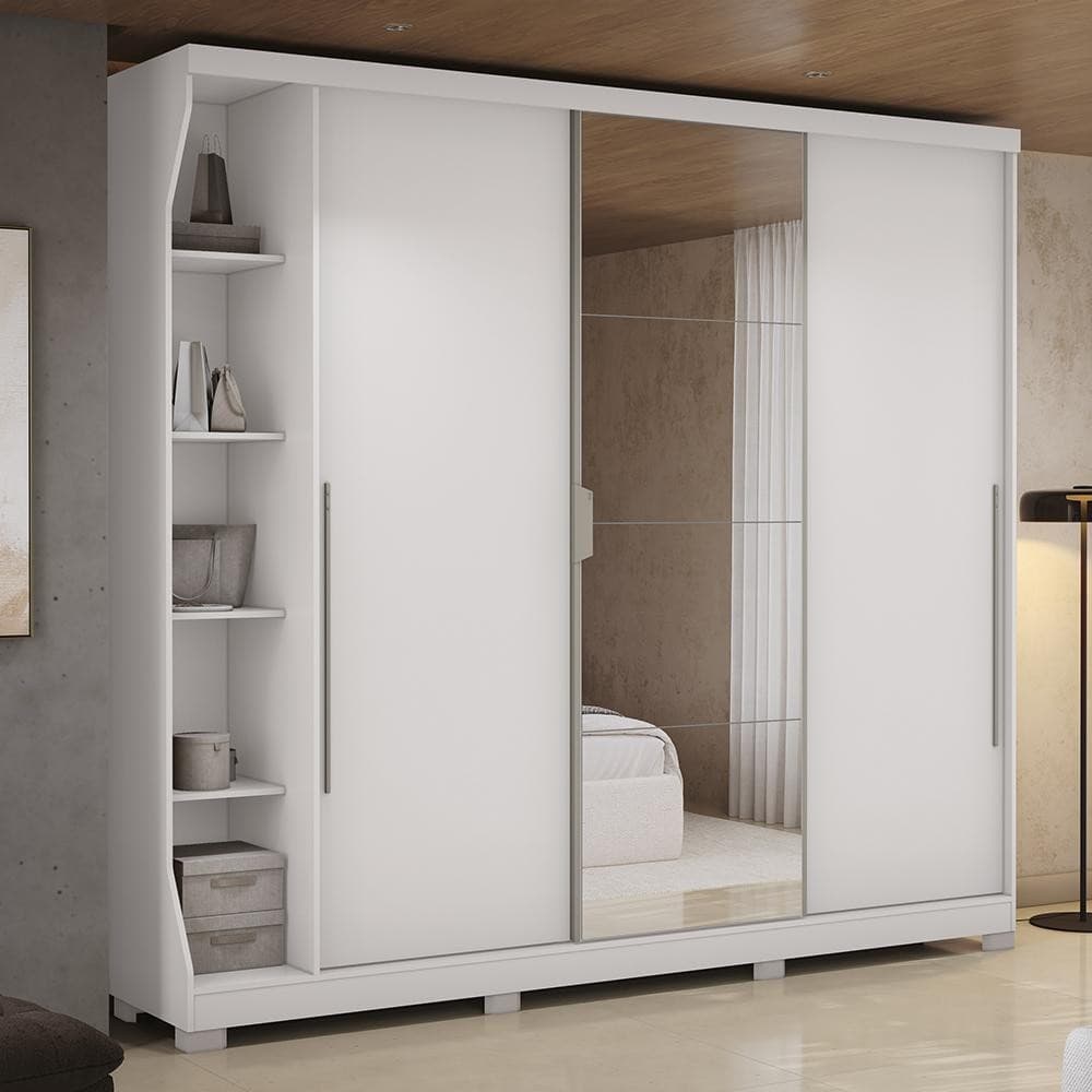 Guarda Roupa Casal 3 Portas de Correr 6 Gavetas Branco F542