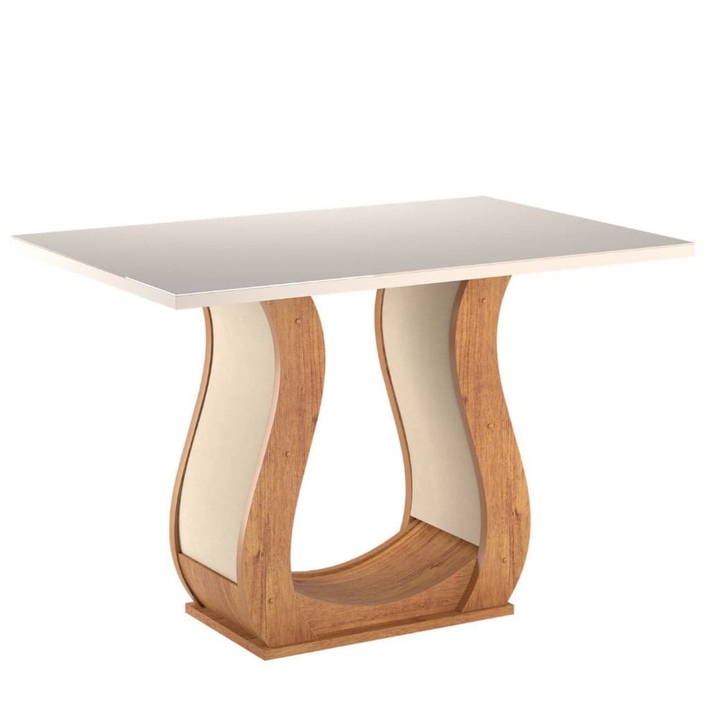 Mesa de Jantar 4 Lugares Retangular Tampo de Vidro e MDP Inovare Bege/Mel/Off White