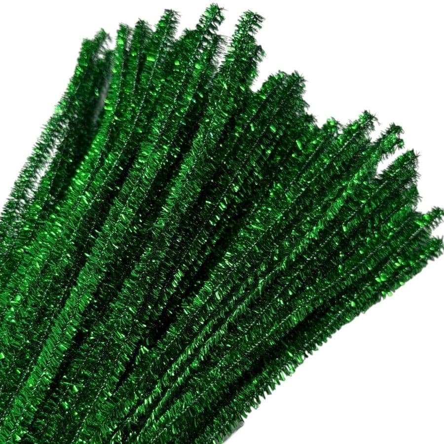 Haste de Chenille 30cm - Verde Metalizado - 100 unidades Limpador Cachimbo, Fios Flexíveis, Pelúcia para Artesanato, DIY