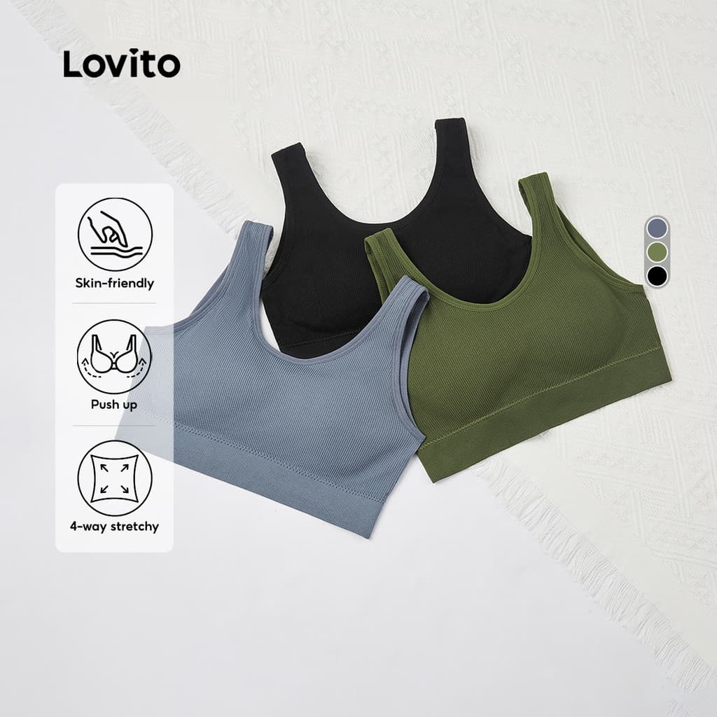 Lovito Casual Sutiã Bralette Sem Costura Respirável Sem Costas Sem Fio Com Bojo Removível Gola Em Para Mulheres L23LD072
