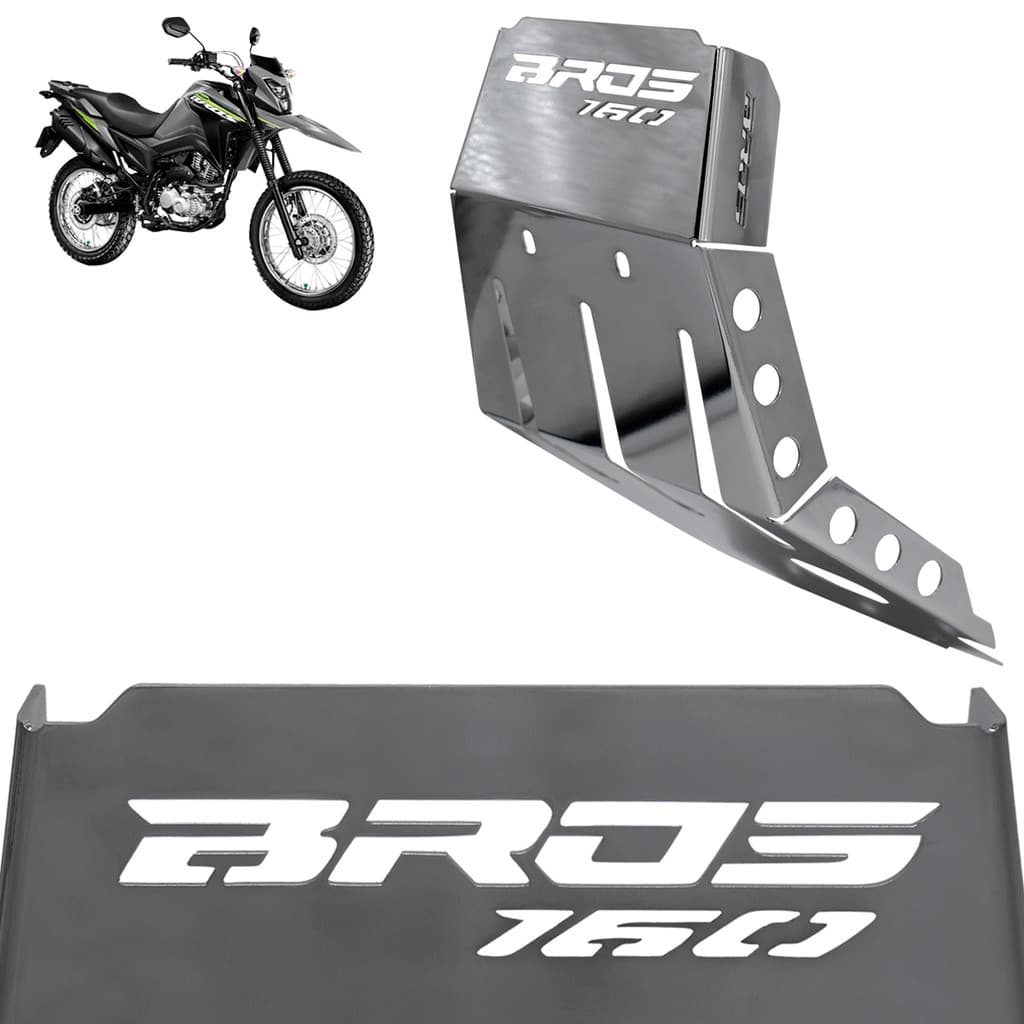 Peito de Aço Grosso e Protetor de Carter Bros 160 2016/... Cromado Proteção Motor Frontal
