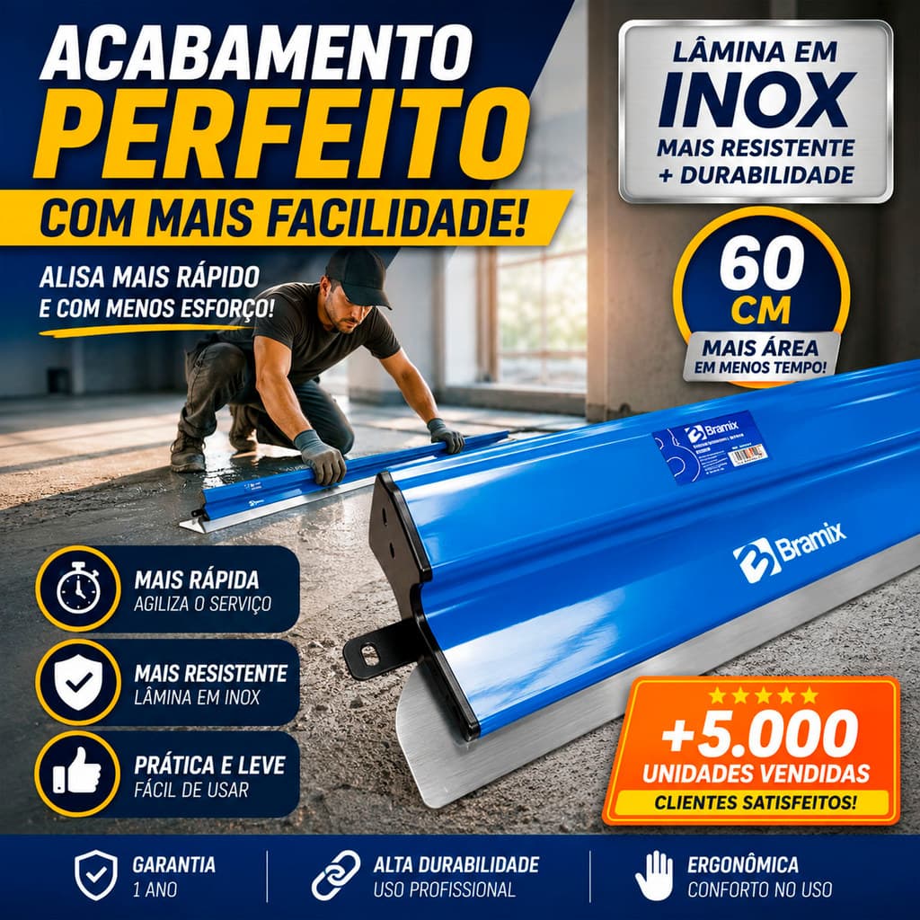 Desempenadeira Bramix 60cm Inox Flexível P/ Massa Corrida E Acabamento Fino