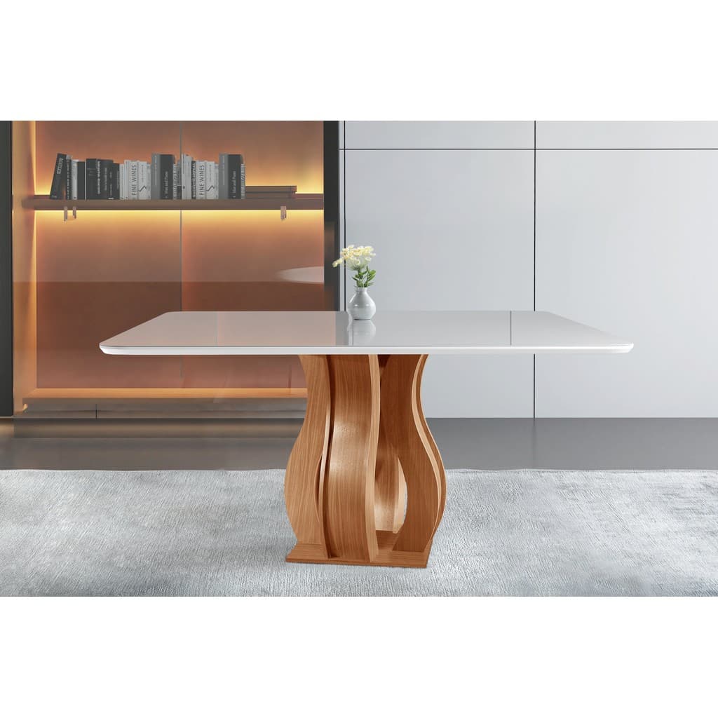 Mesa 8 Lugares Tampo Vidro/MDF Sala de Jantar 135x135cm Nuance Yescasa Marrom/Castanho Cinamomo/Off White 8