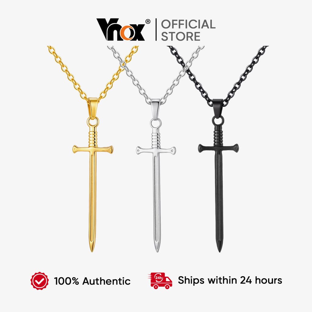 Vnox Masculino Punk Rock Cruz Espada Pingente Colar Resistente À Ferrugem Vintage Gótico Hip-Hop Acessórios