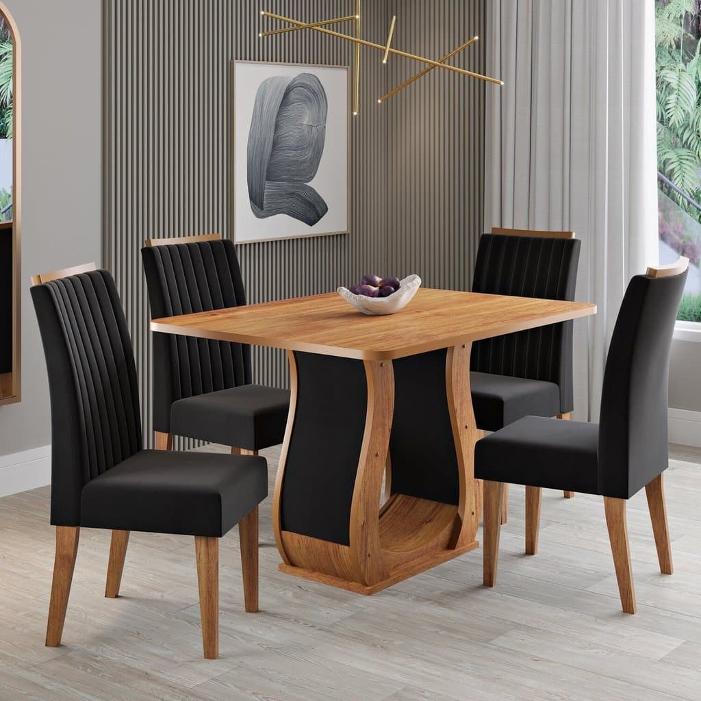 Conjunto para Sala de Jantar com 4 Cadeiras Inspirare Yescasa Preto/Mel Preto/Mel