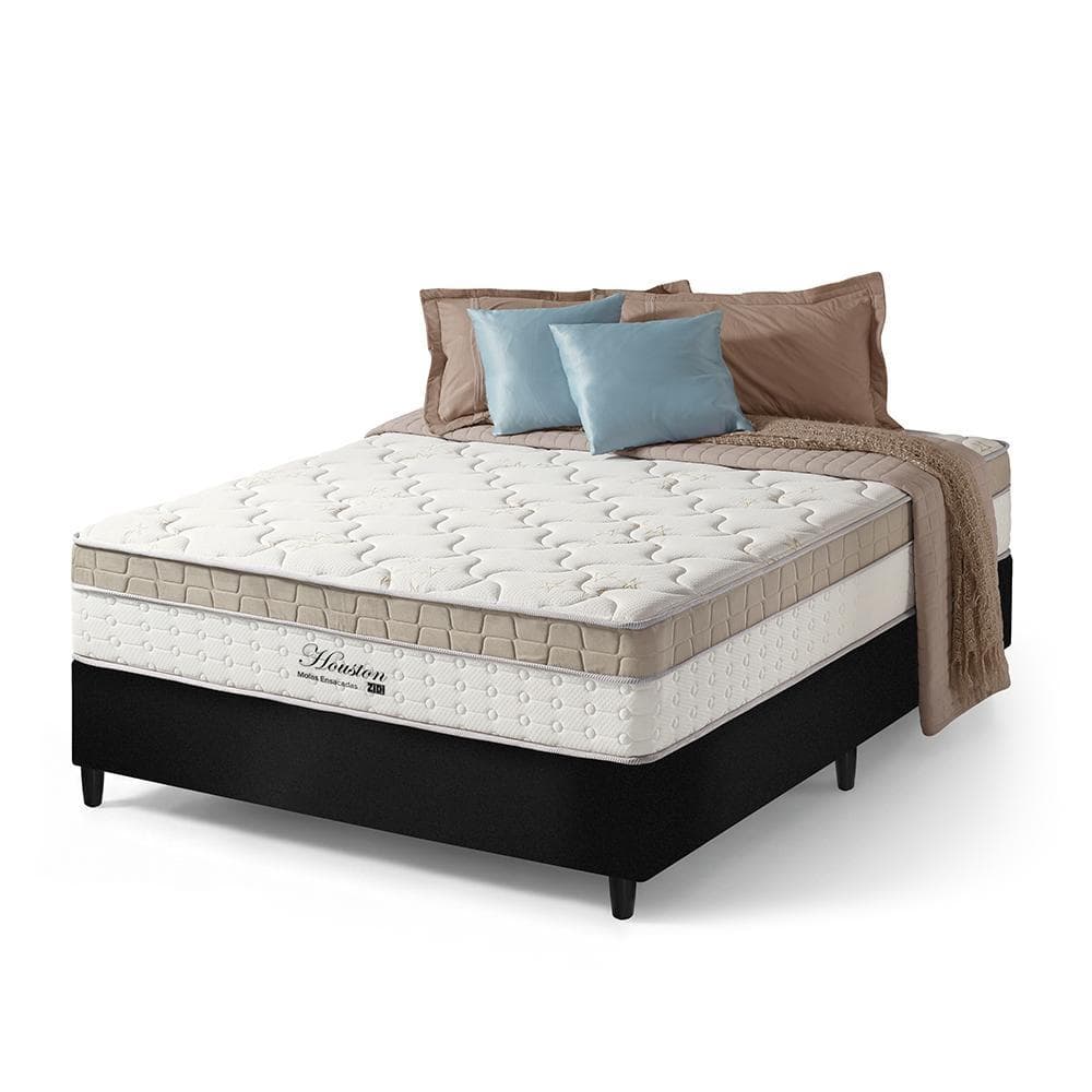 Cama Box Casal Preto + Colchão Molas Ensacadas Pillow In Zidi Houston 138x188x65cm