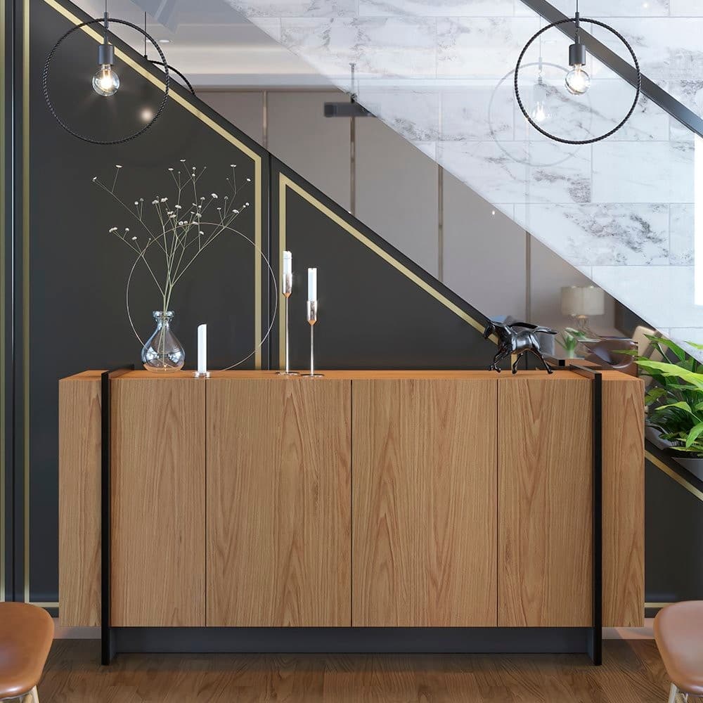 Buffet 4 Portas 160cm Copacabana Marrom/Freijó/Preto Fosco Freijó/Preto Fosco