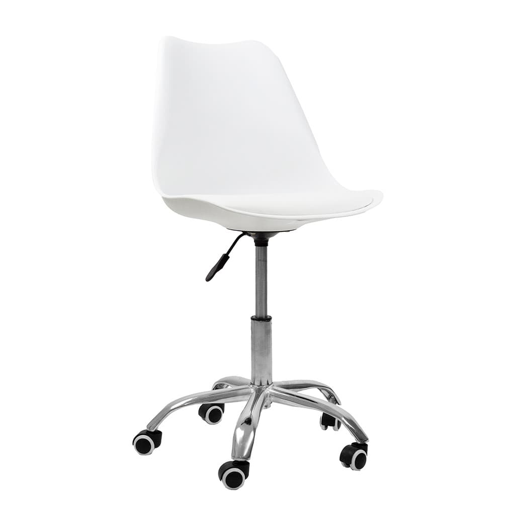 Cadeira Office Cromada Com Rodizio Giratória Saarinen Branco