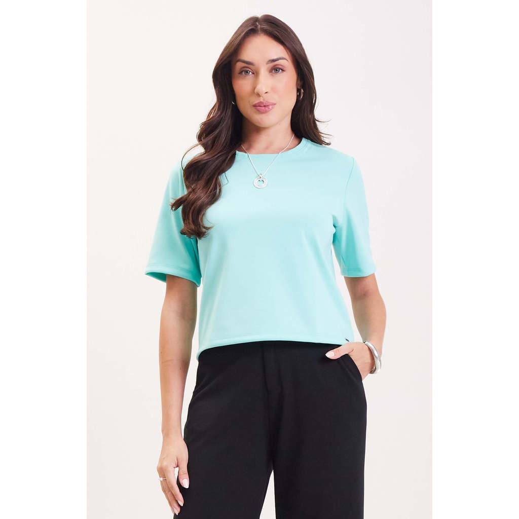 Blusa Feminina Manga Curta Alongada Marialícia Turquesa