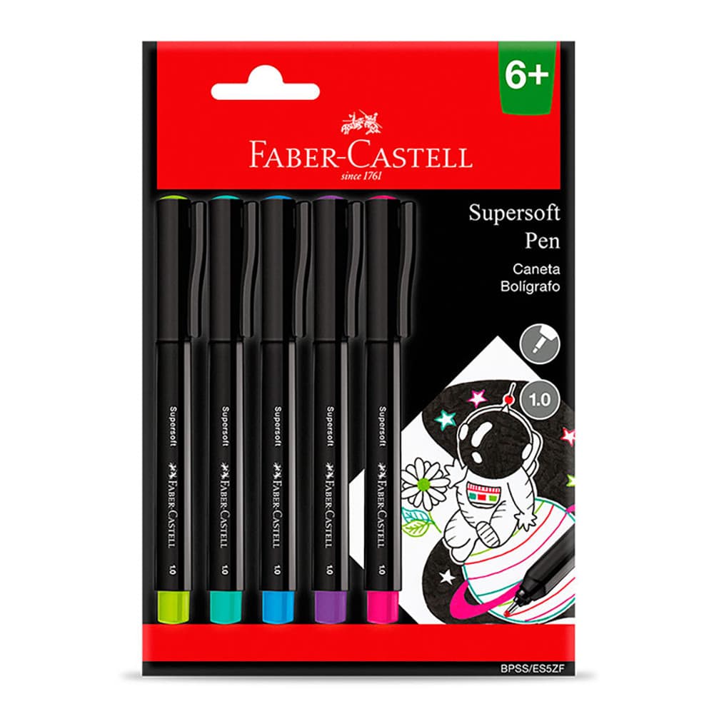 Caneta hidrográfica Supersoft Pen 1.0mm BPSS/ES5ZF\356522 com 5 unidades Faber-Castell