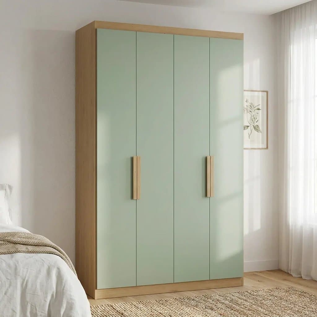Guarda Roupa Solteiro 4 Portas e 2 Gavetas 220 x 120cm Milan Capuccino/Verde Menta Capuccino/Menta
