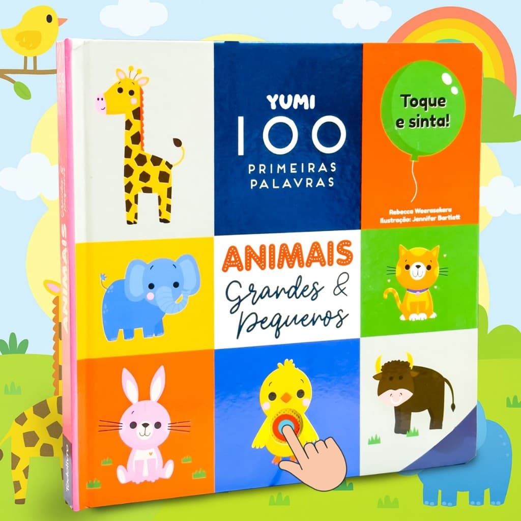 Livro Infantil Bebê Minhas Primeiras 100 Palavras Animais Toque E Sinta Sensorial Texturas Edição Grande