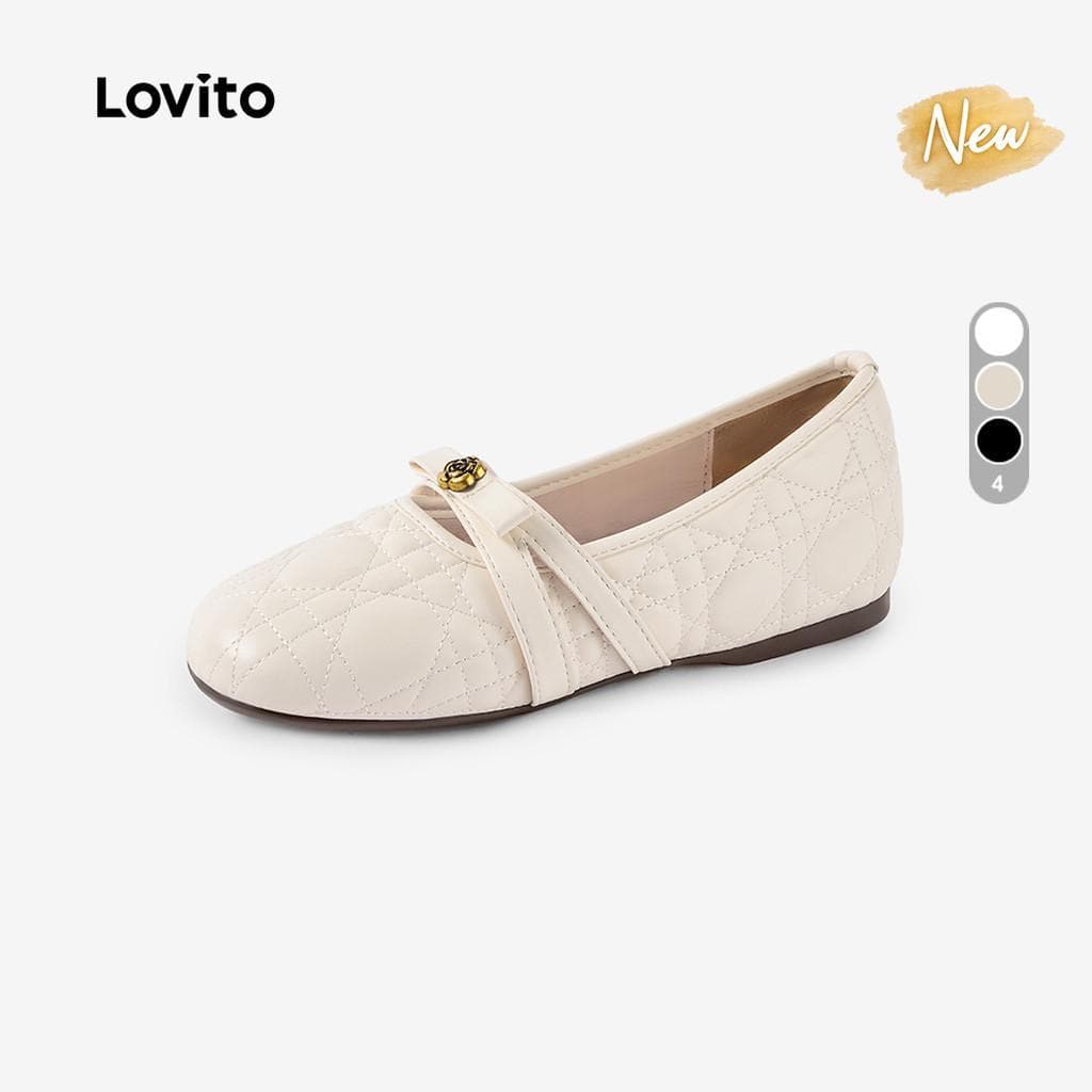 (New Arrival) Lovito Sapatilhas De Ballet Elegantes Para O Escritório Com Estampa Floral Estilo Francês Despojado Cor Bege Para Mulheres LFA121023