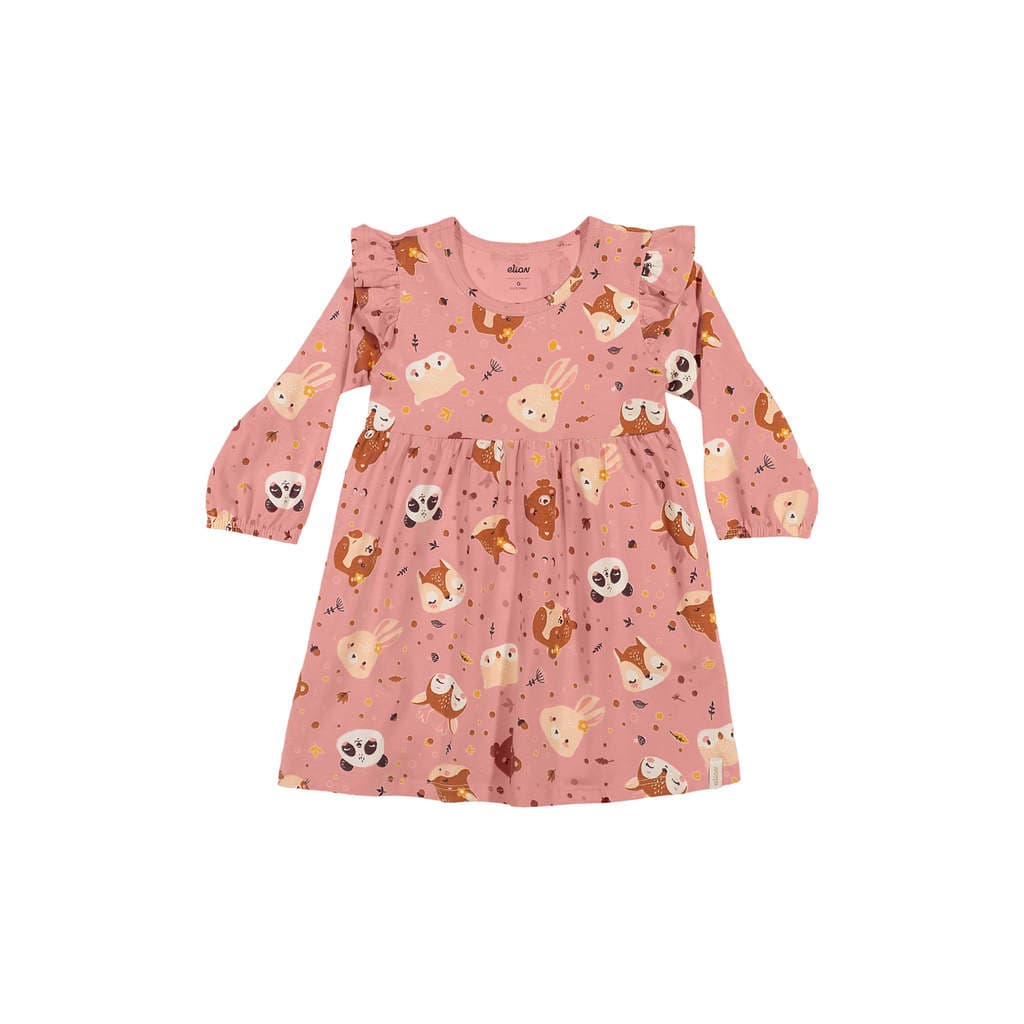 Vestido Bebê Menina Manga Longa Bichinhos Elian Rosa