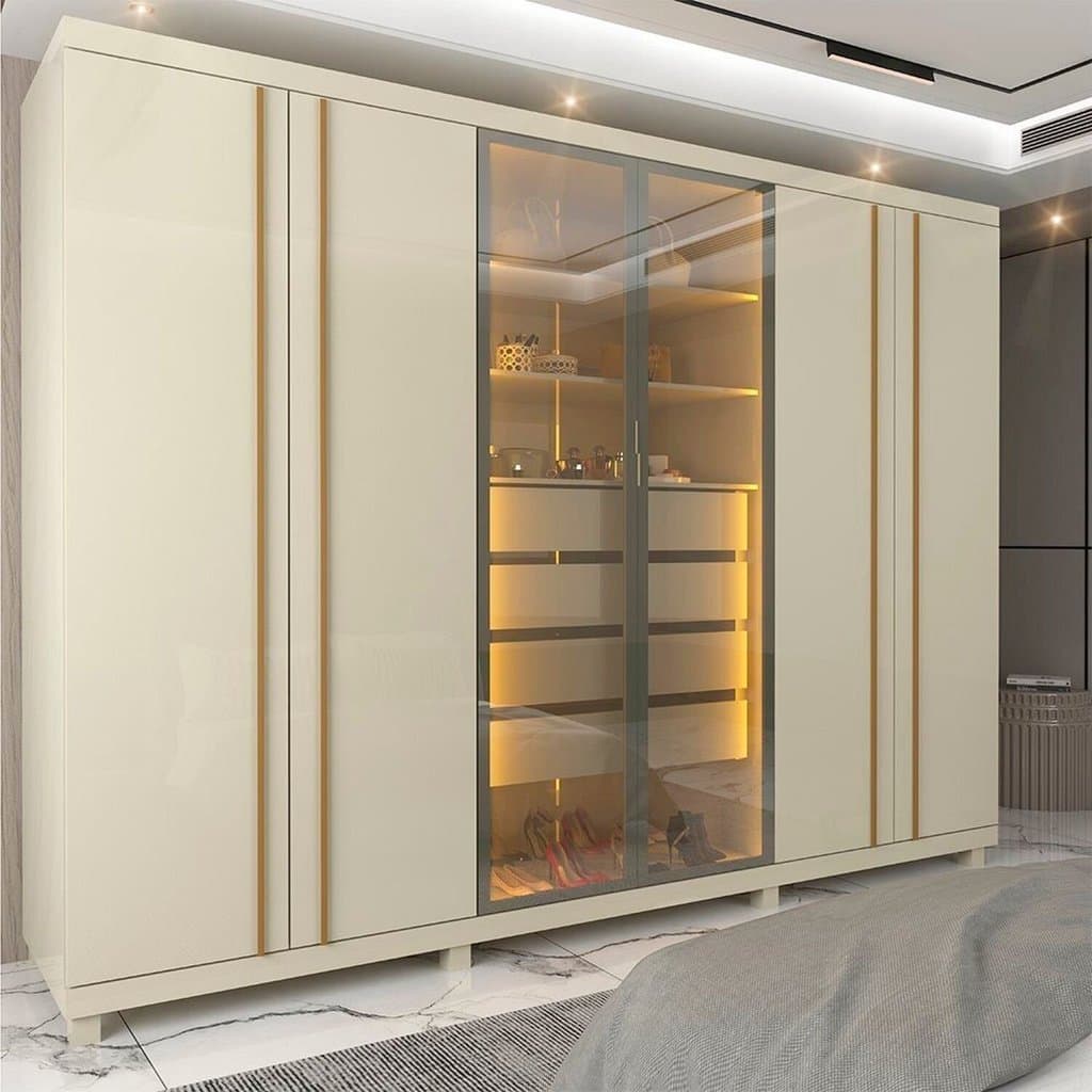 Guarda-Roupas Casal 6 Portas com Pés e LED Absolut New Reflecta 100% MDF Off White Off White
