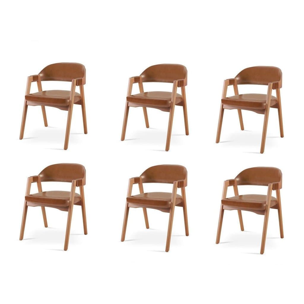 Kit 6 Cadeiras para Mesa de Jantar Gaia Yescasa Marrom Couro ecológico Caramelo