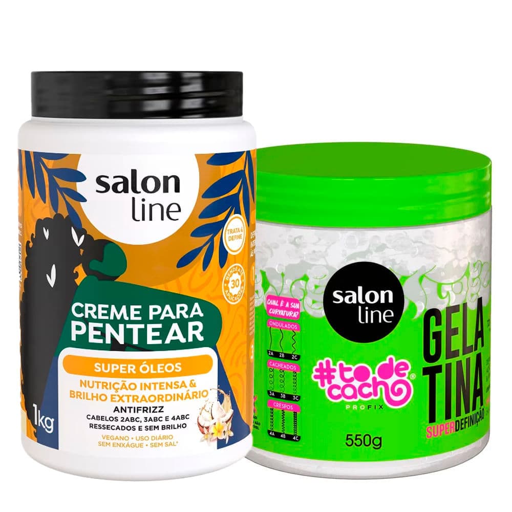 Kit Salon Line Gelatina To De Cacho 550g E Creme Para Pentear Salon Line Super Óleos 1kg