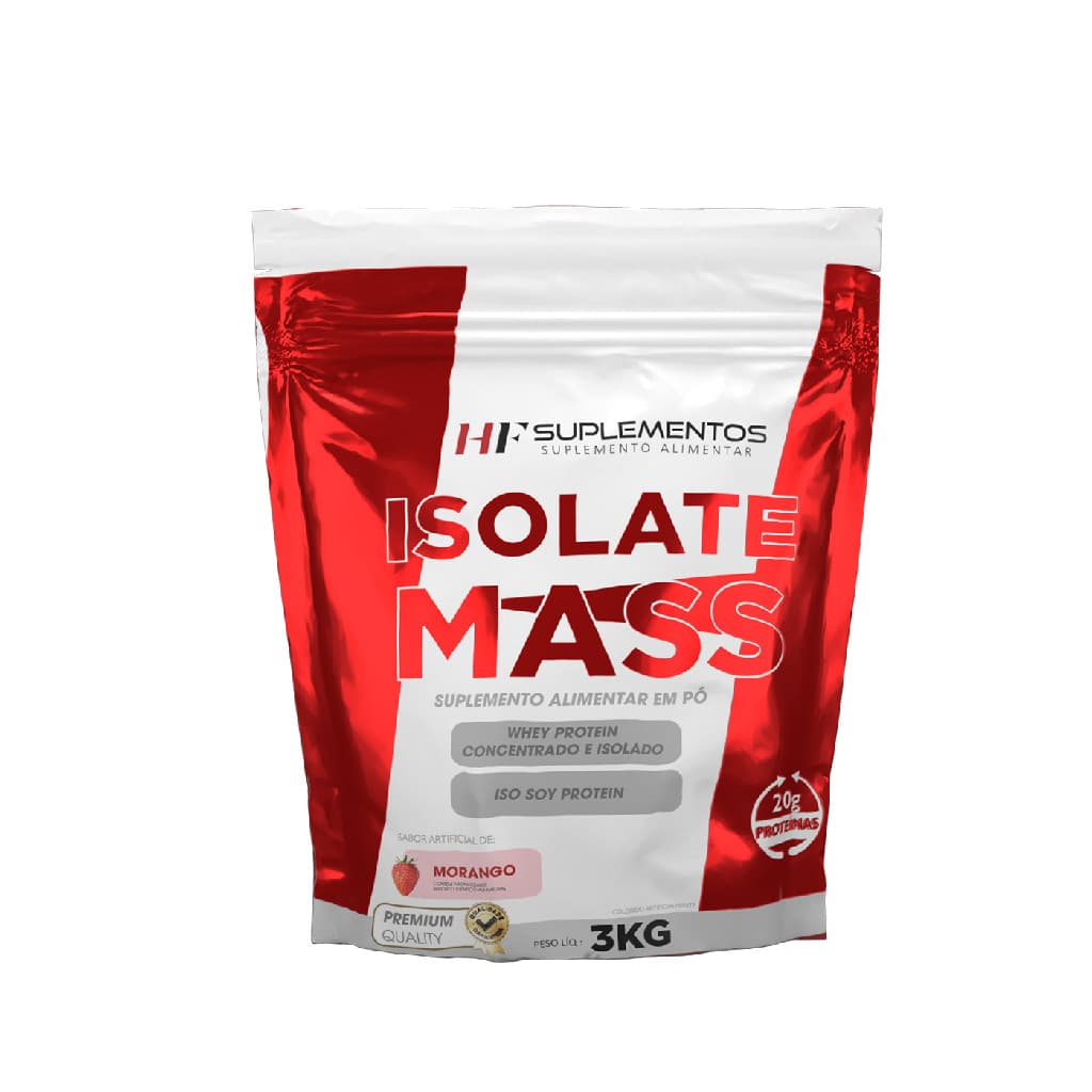 Hipercalórico Isolate Mass Morango 3KG Em Pó HF Suplementos – Desenvolvimento de Massa Magra, Energia e Evolução!