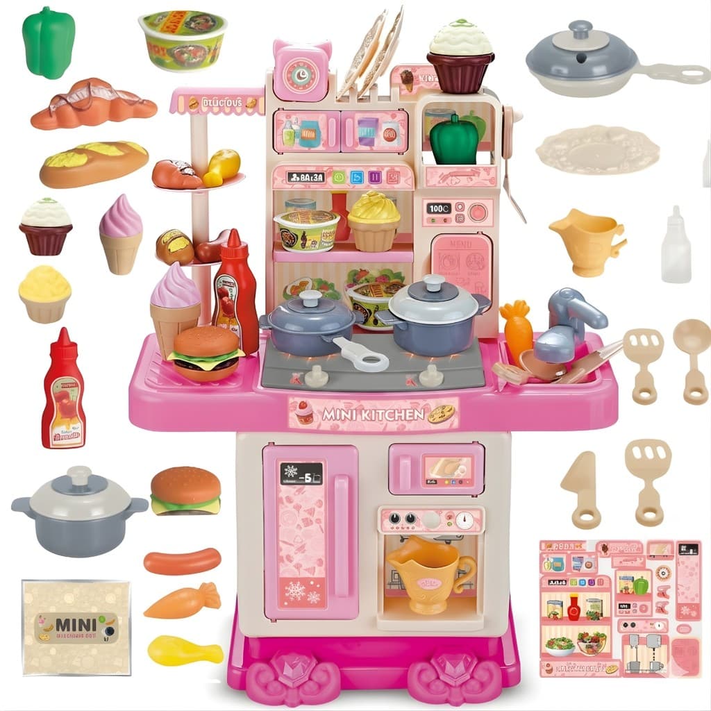 Cozinha Infantil Completa Castela 43 Acessórios Rosa Luz E Som Fogão Panelas Utensílios Comidinhas Brinquedo Menina