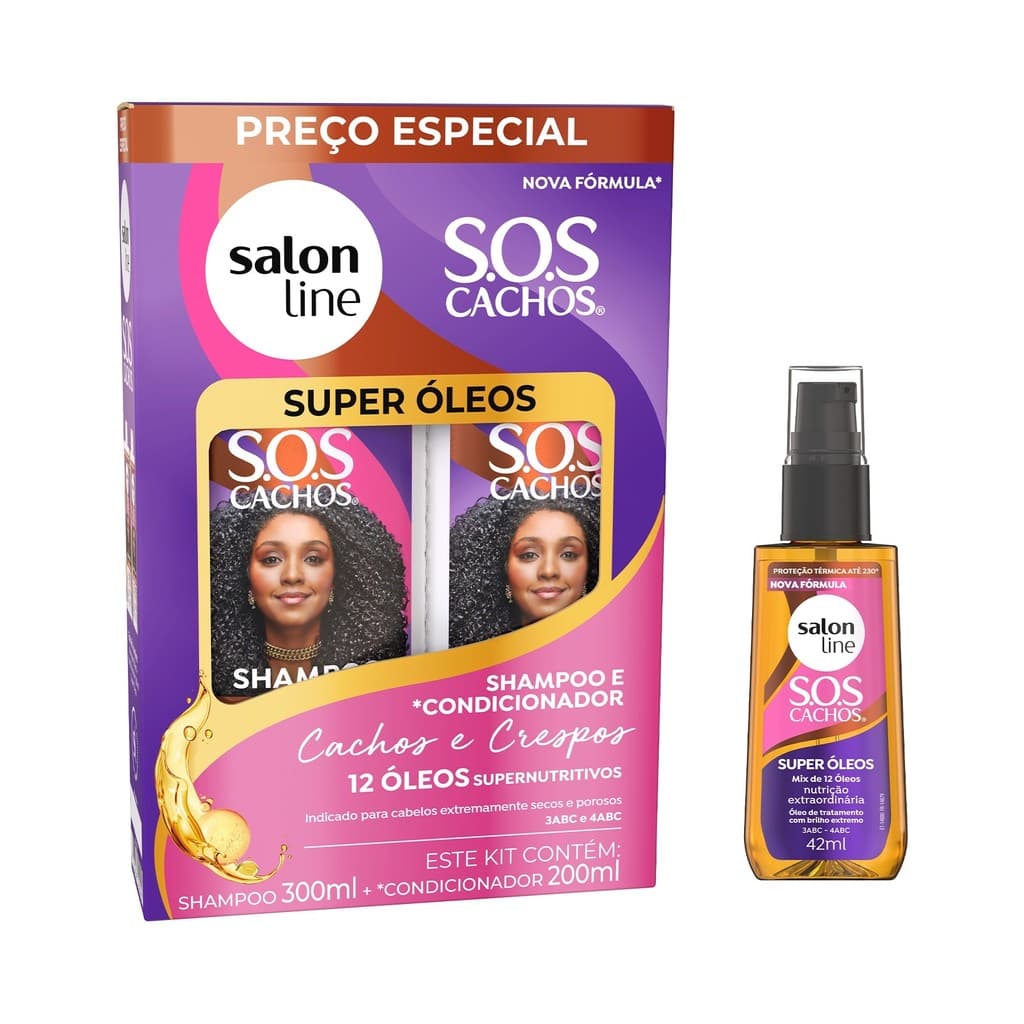 Kit Shampoo e Condicionador + Óleo SOS Cachos Super Óleos