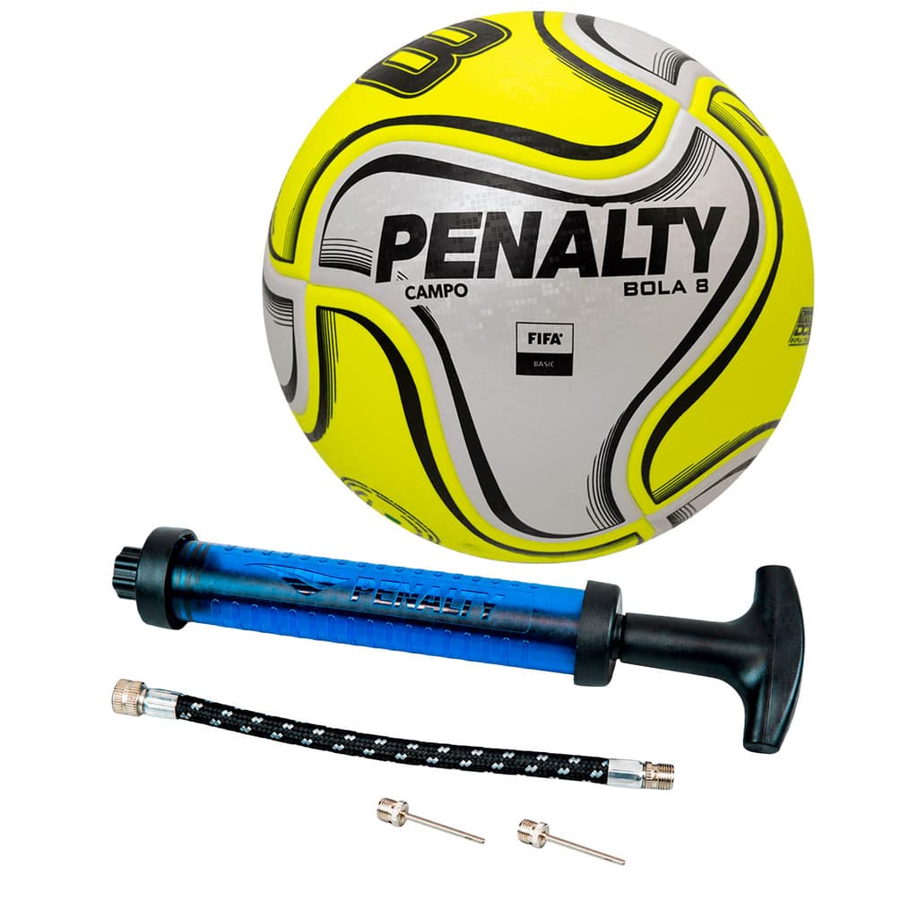 Kit Bola de Futebol Campo Penalty 8X  + Bomba de AR Penalty