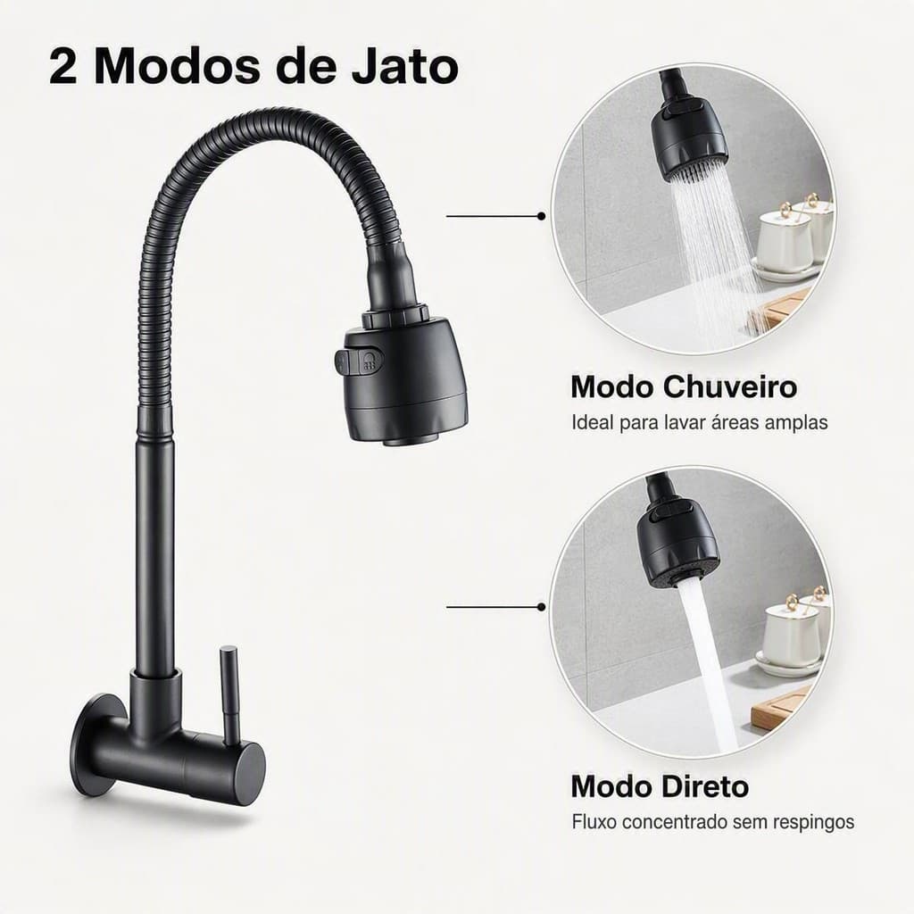 Inox Torneira  Prata/Preto Com Chuveiro Com Rotação De 360° Cozinha Luxo Parede Promoção