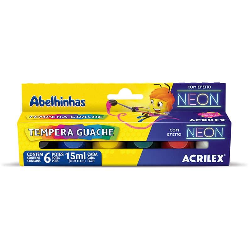 Tinta guache Neon 6 cores 15ml 01006 Acrilex