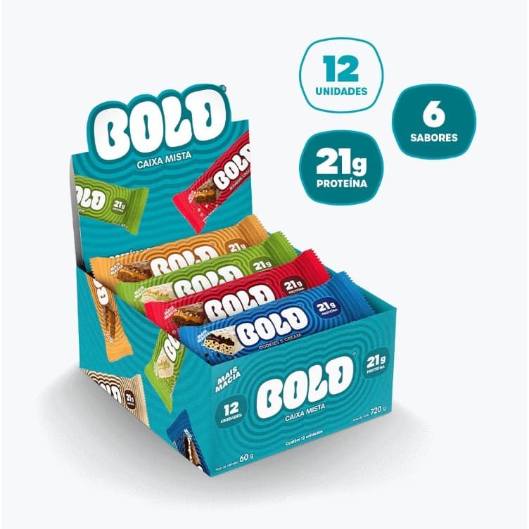 Barra de Proteína BOLD - 21g de Proteína - Caixa Mista com 12 Unidades | 6 Sabores