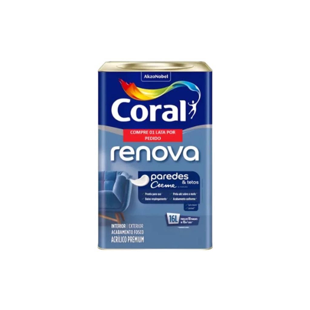 Tinta Acrílica Renova Paredes e Tetos Antimofo Sem Cheiro Lavável Fosco Premium 16 L - Coral