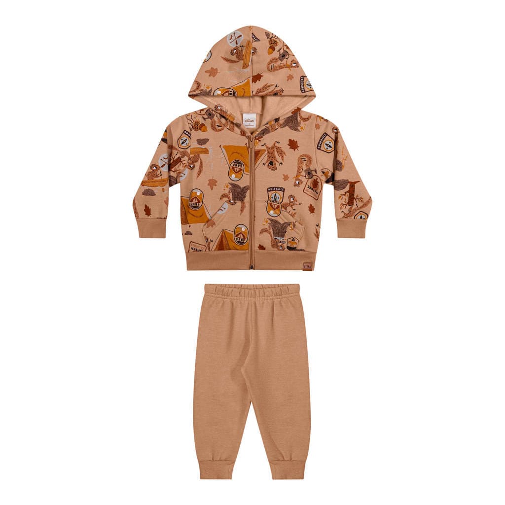 Conjunto Bebê Menino Camp Com Capuz Elian Marrom