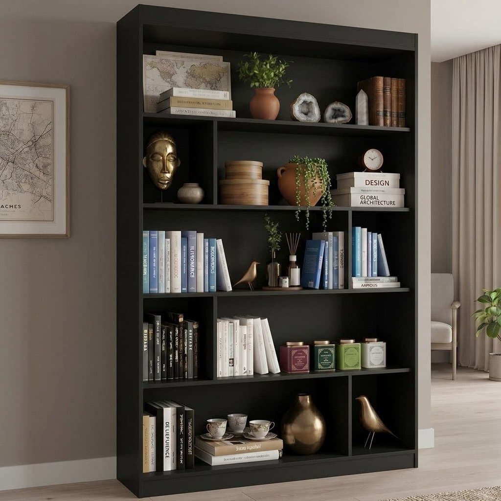 Estante de Livros 120CMX181CM 4 Prateleiras Home Office Yescasa Preto Preto Ônix TX