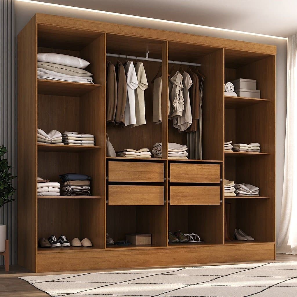 Closet Casal 100% MDF 4 Gavetas Jatobá Yescasa Bege/Cinamomo Cinamomo