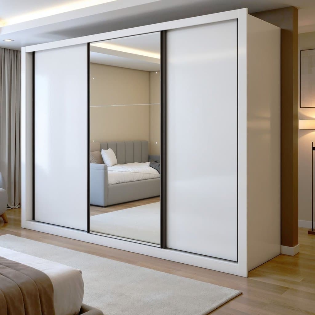 Guarda Roupa Casal com Espelho Premium Liv 3 Portas de Correr e 6 Gavetas 242cm Yescasa Branco Branco