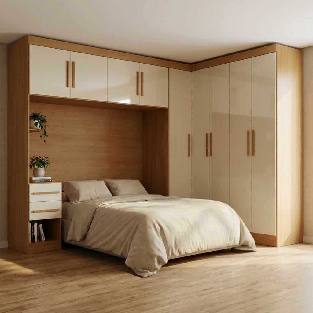Guarda Roupa Casal Modulado 9 Portas 5 Gavetas com Cabeceira 100% MDF Imperial Yescasa Cinamomo/Off White Cinamomo/Off
