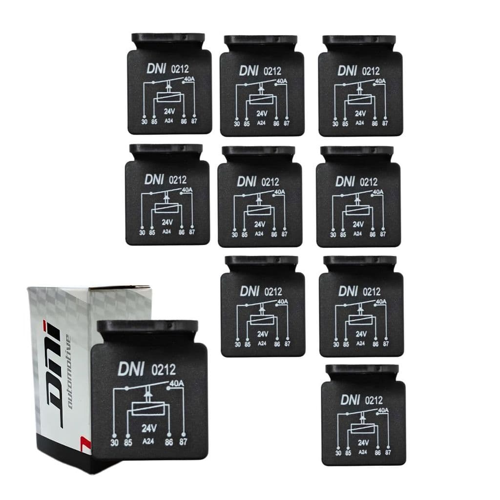 Kit 10 Rele Auxiliar Universal Rele Universal 40a 24v Com Suporte 4 Terminais Rele Uso Geral Caminhões e Onibus DNI 0212