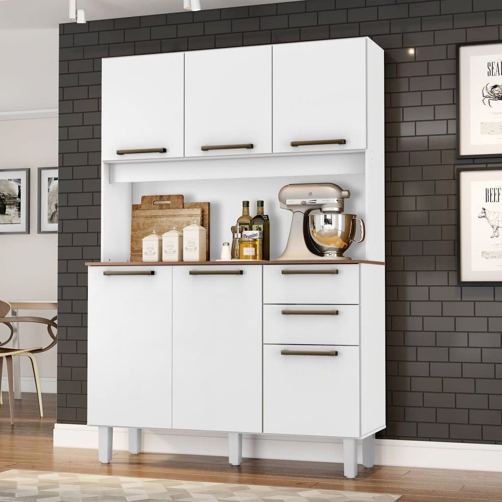 Armário para Cozinha 6 Portas 2 Gavetas 120 cm Branco Branco