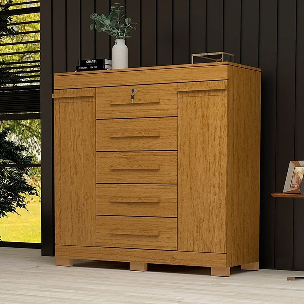 Cômoda 2 Portas 5 Gavetas 100% MDF 120cm Coleus Espresso Móveis Marrom/Cinamomo Cinamomo